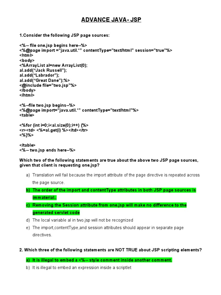 Sample Questions Advance Java-Jsp | PDF