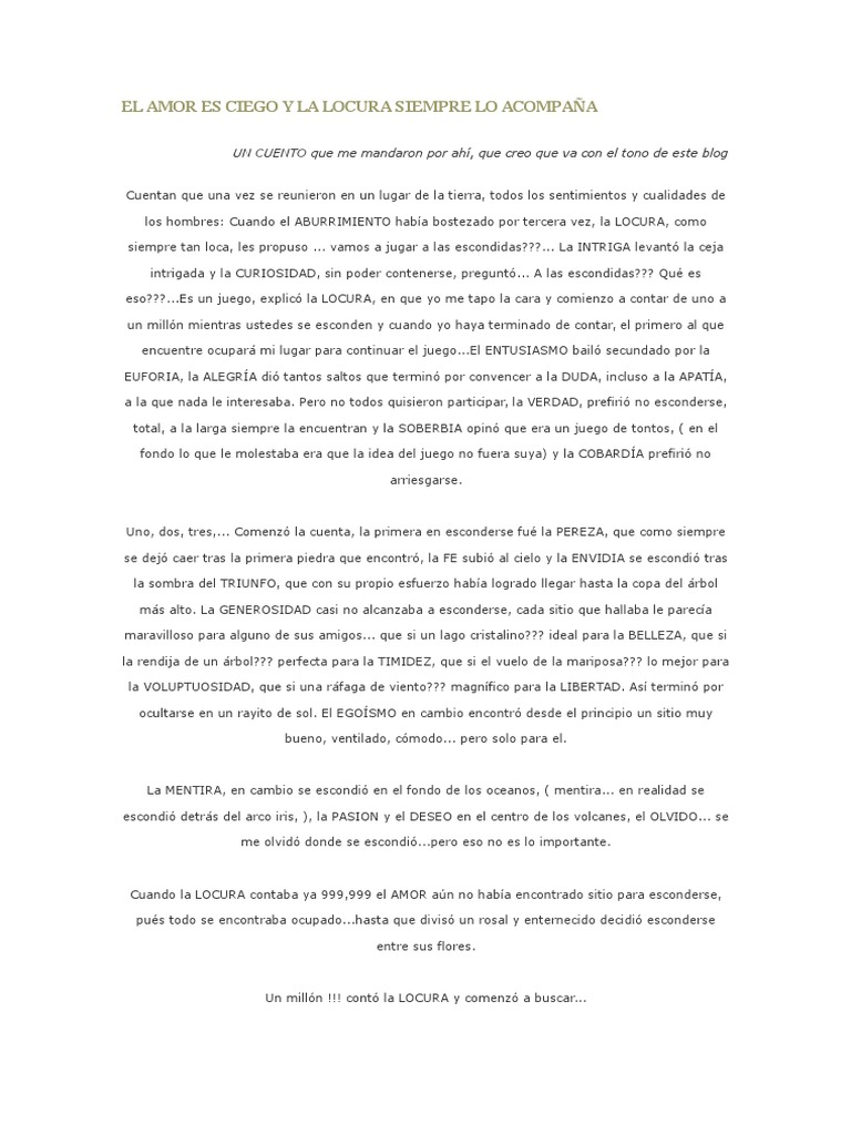 El Amor Es Ciego y La Locura Siempre Lo Acompaña | PDF | Locura | Amor