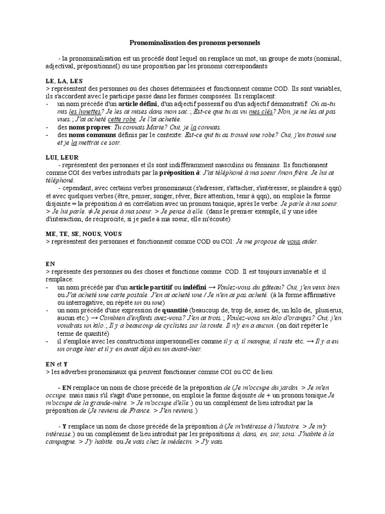 Pronominalisation Des Pronoms Personnels | PDF | Pronom | Clause
