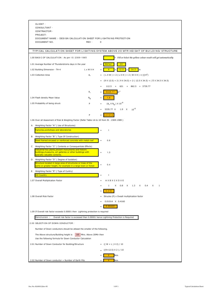 Lightning Protection Design Calculations | PDF
