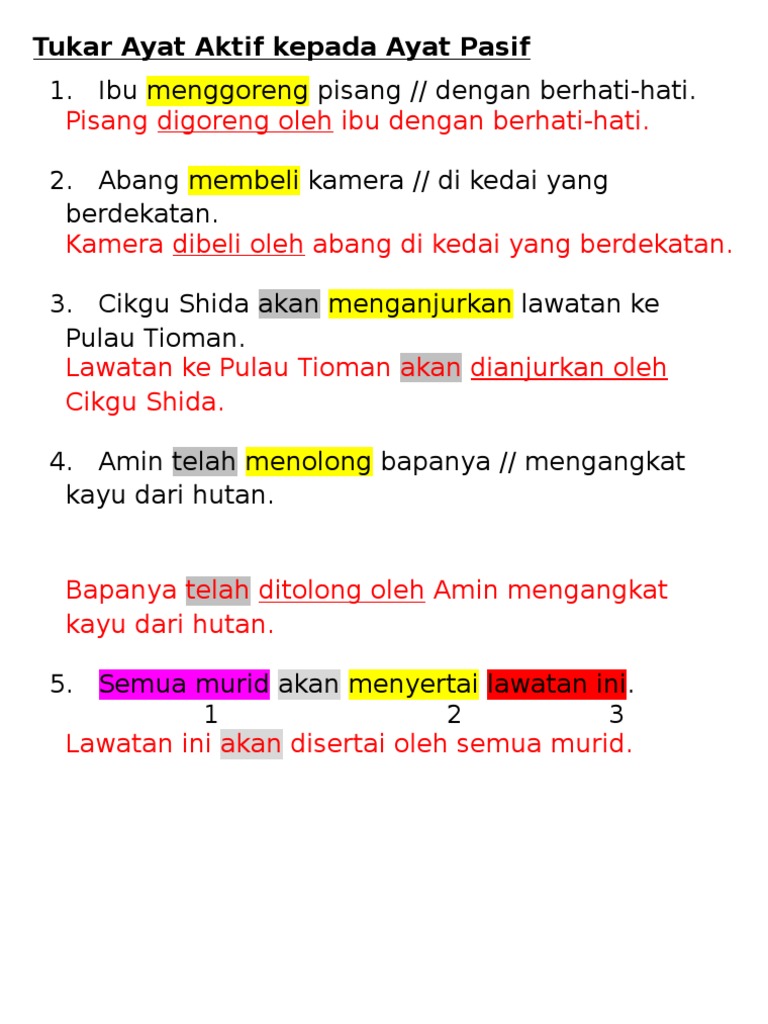 Tukar Ayat Aktif Kepada Ayat Pasif  PDF