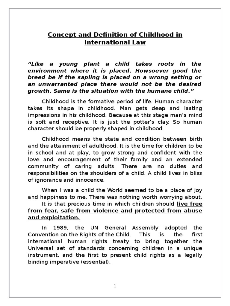 Concept and Definition of Childhood PDF Childhood Human Development