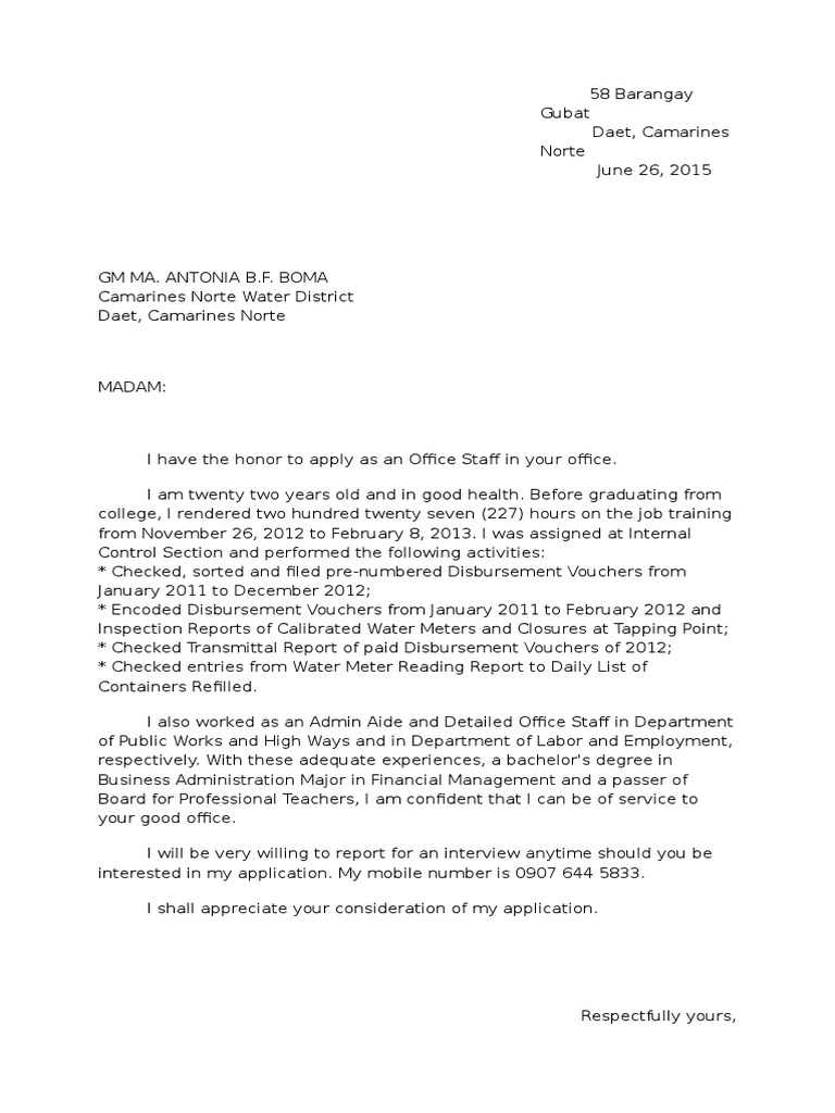 Application Letter | PDF | Environmental Resource Management ...
