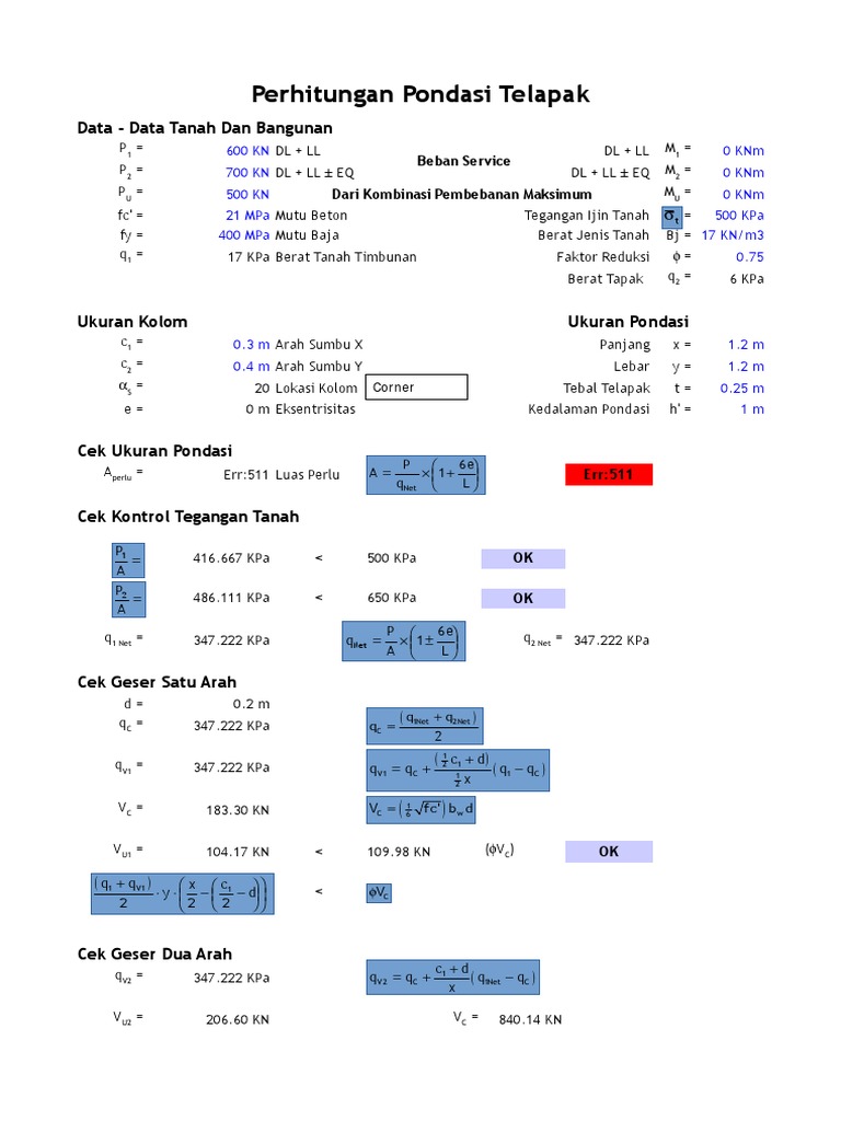 Rebar Pad Footing Calculation