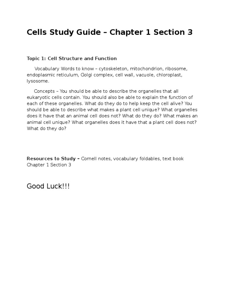 Cells Study Guide | PDF
