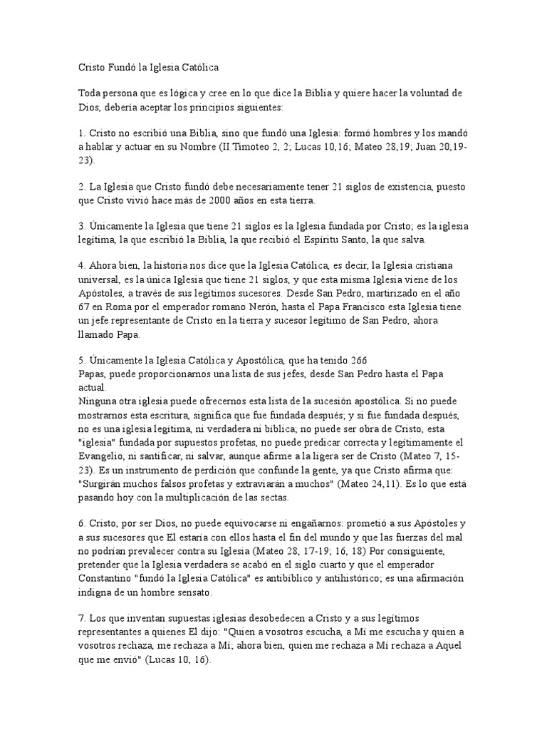 La Fundación de la Iglesia Católica por Cristo | PDF | Cristo (título ...