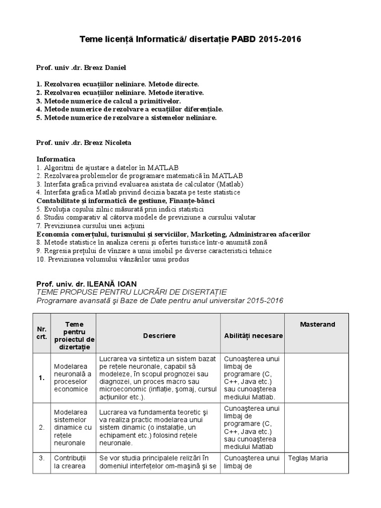 Teme Licenta Informatica Zi | PDF