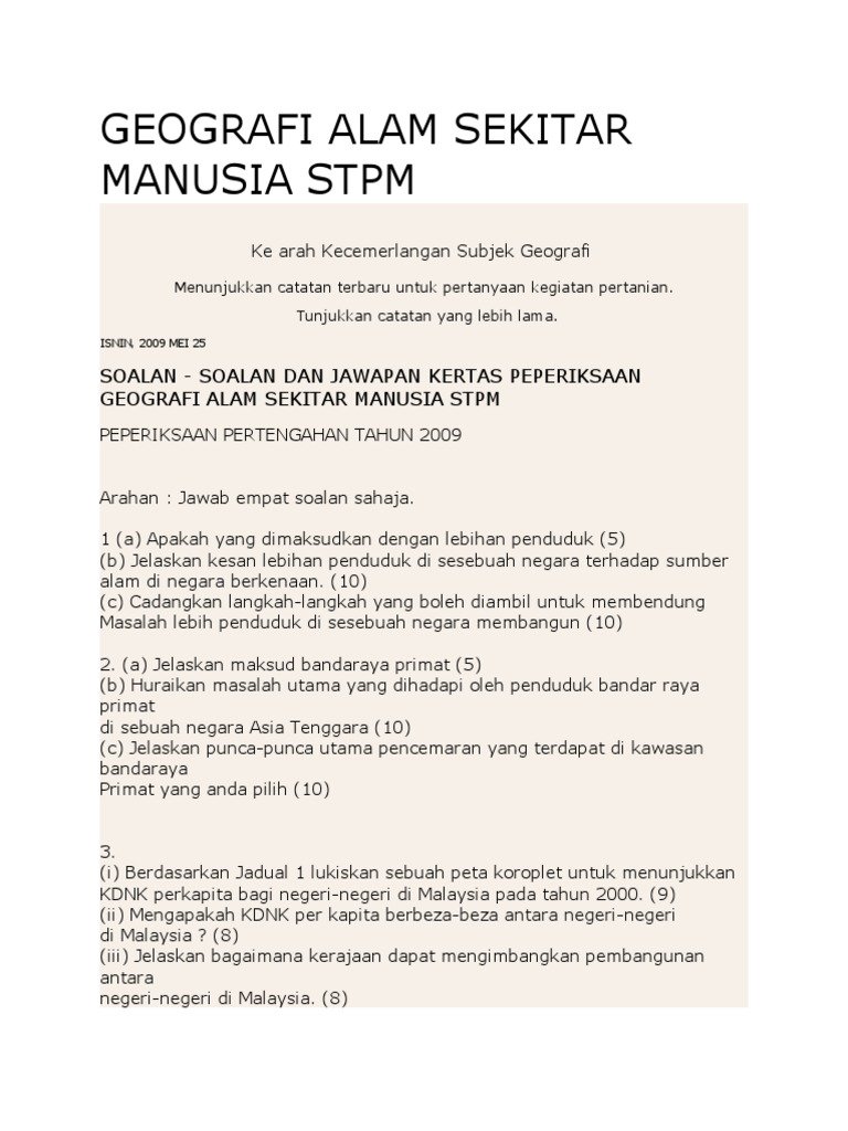 Geografi Alam Sekitar Manusia Stpm