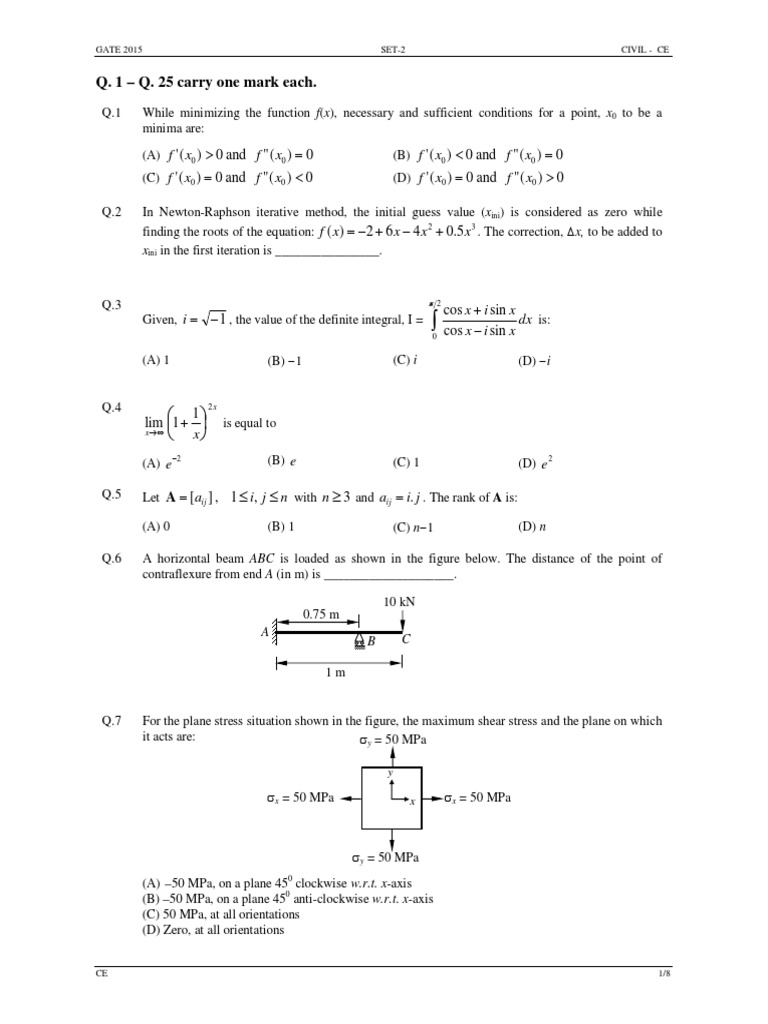Gate Civil Engineering 2015 | PDF | Beam (Structure) | Stress (Mechanics)