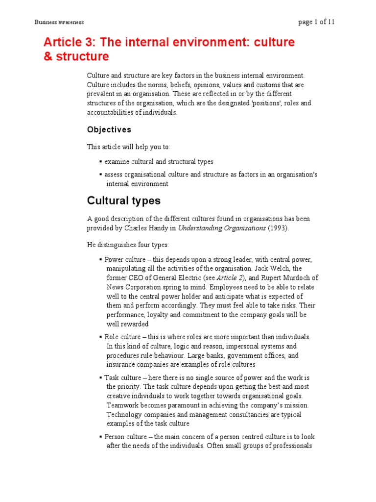 Culture and Structure in Organizations | PDF | Organizational Culture ...
