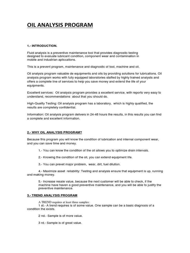 Oil Analysis Program PDF Pump Reservoir