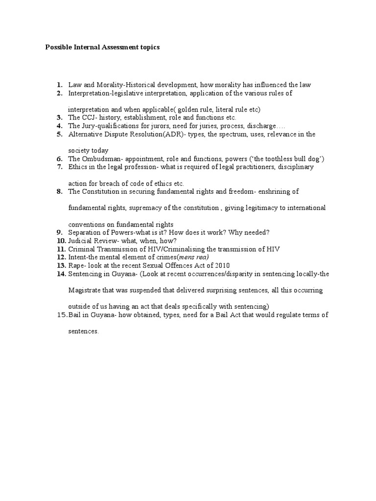 Cape Law Internal Assessment Topics | PDF