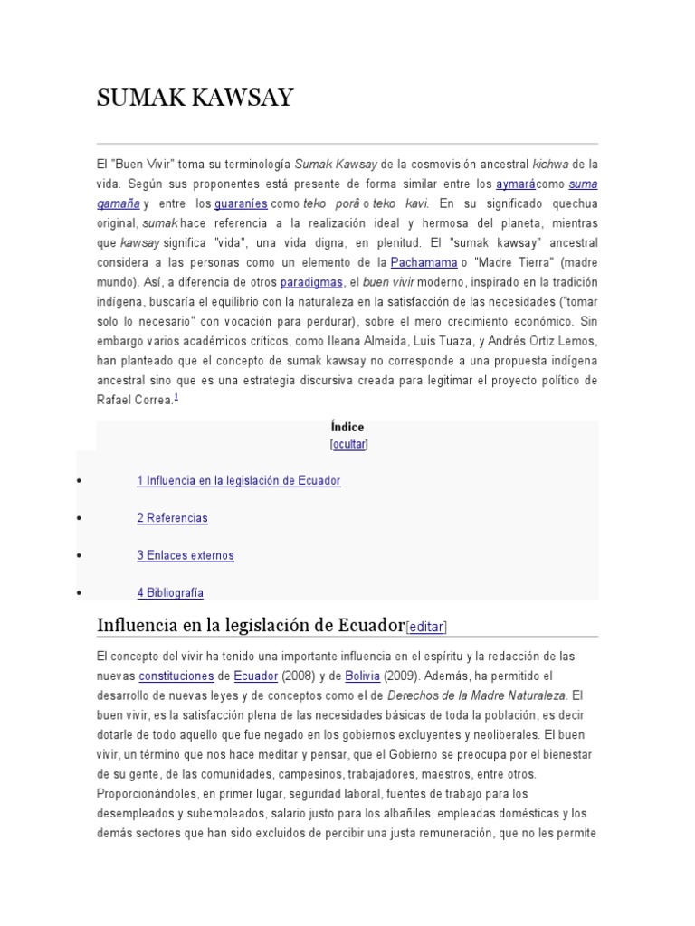 Sumak Kawsay Buen Vivir Gente indígena Estado (política)