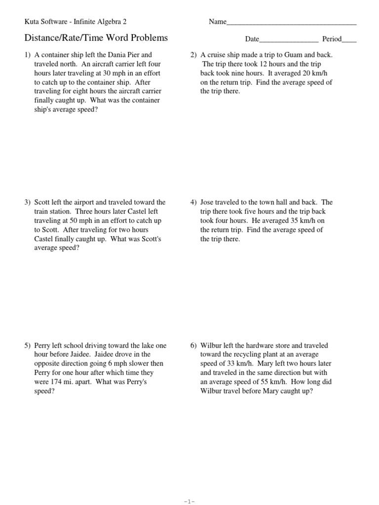 Worksheets Distance Rate Time Word Problems Worksheet distance rate time word problems speed train