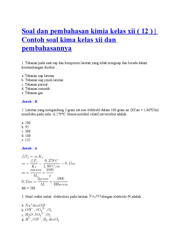 Soal Dan Pembahasan Kimia Kelas Xii