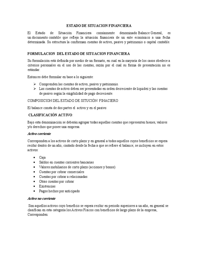 Estado de Situacion Financiera | PDF | Hoja de balance | Contabilidad
