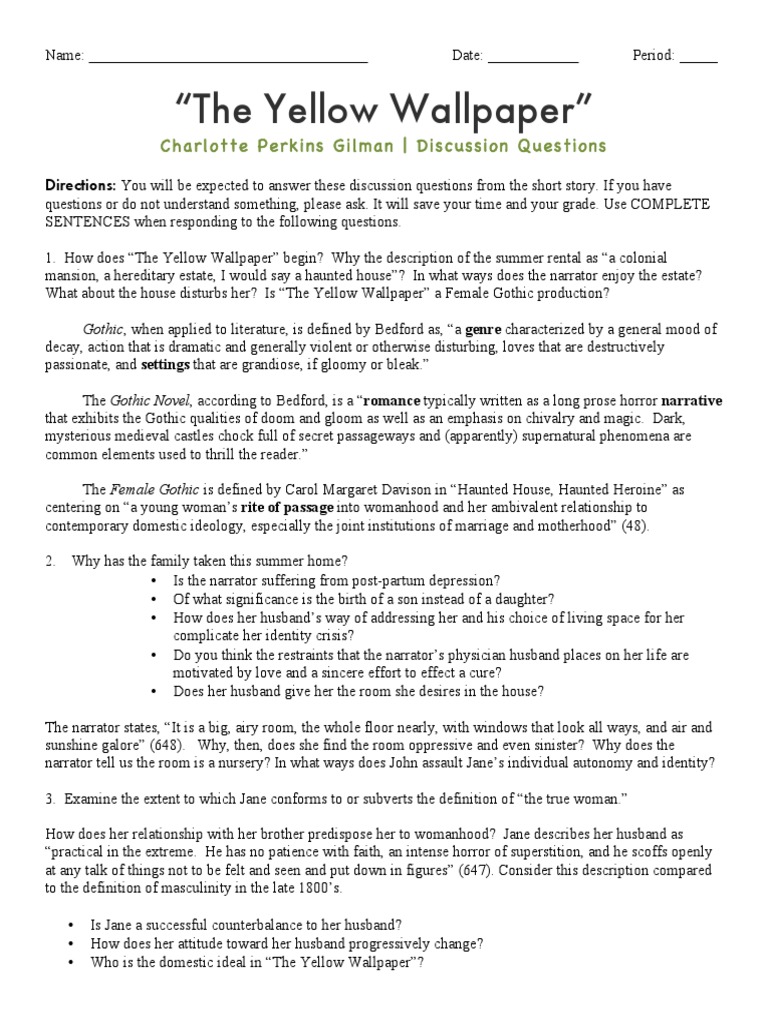 the yellow wallpaper discussion question The Yellow Wallpaper