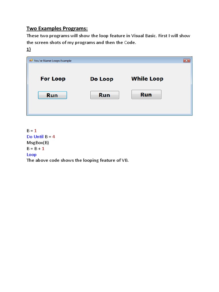 Visual Basic Loop and Conditional Examples | PDF