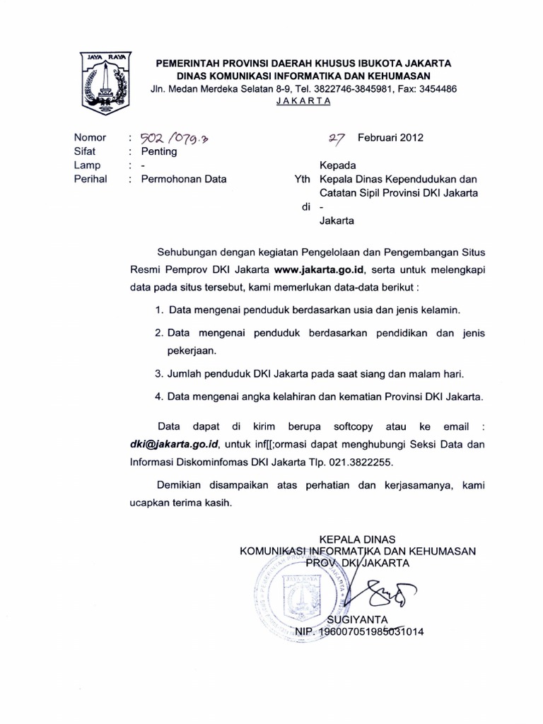 Permohonan Data Kepada Dinas Dukcapil