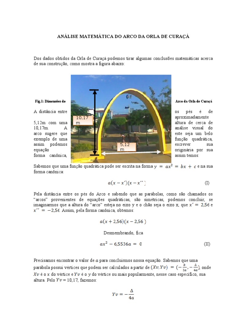 Analise Matematica Do Arco Da Orla De Curaca Equacoes Analise