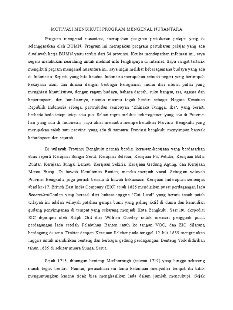 Motivasi Mengikuti Program Mengenal Nusantara