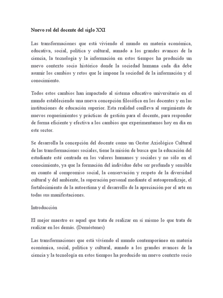 Nuevo Rol del Docente en el Siglo XXI | PDF | Hermenéutica | Plan de ...