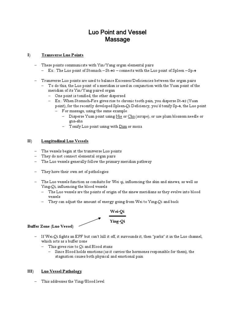 Luo Points and Vessel Massage Techniques | PDF | Anatomical Terms Of ...