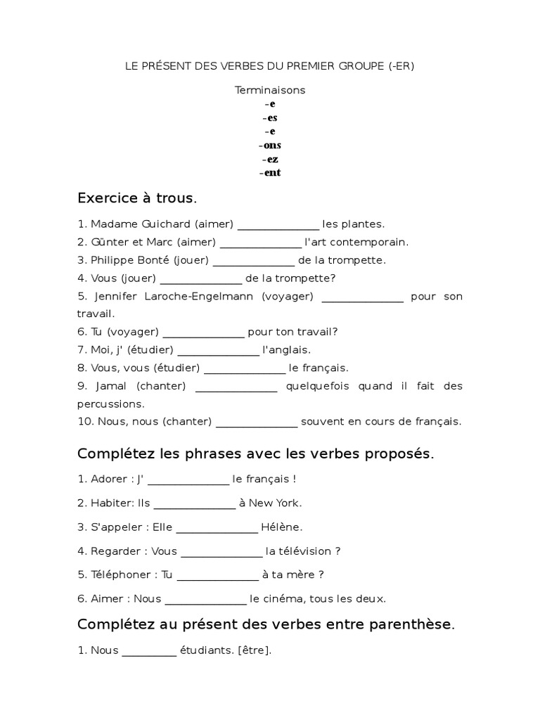 Le Present Des Verbes Du Premier Groupe LE PRÉSENT DES VERBES DU PREMIER GROUPE | Verbe | Typologie linguistique