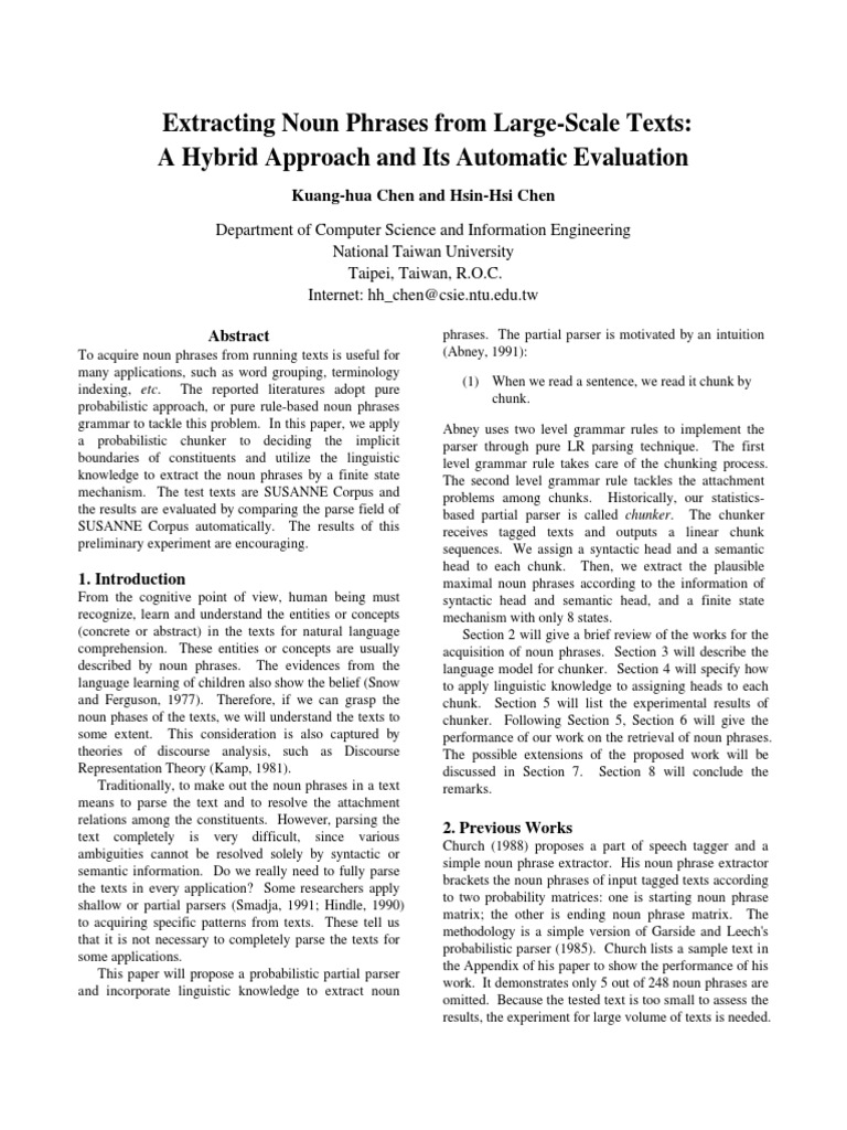 Extracting Noun Phrases From LargeScale Texts A Hybrid Approach and