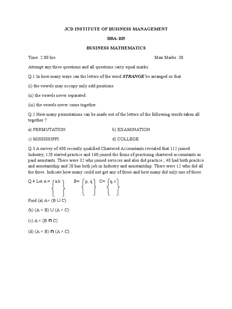 JCD Institute of Business Management BBA-105 Business Mathematics | PDF