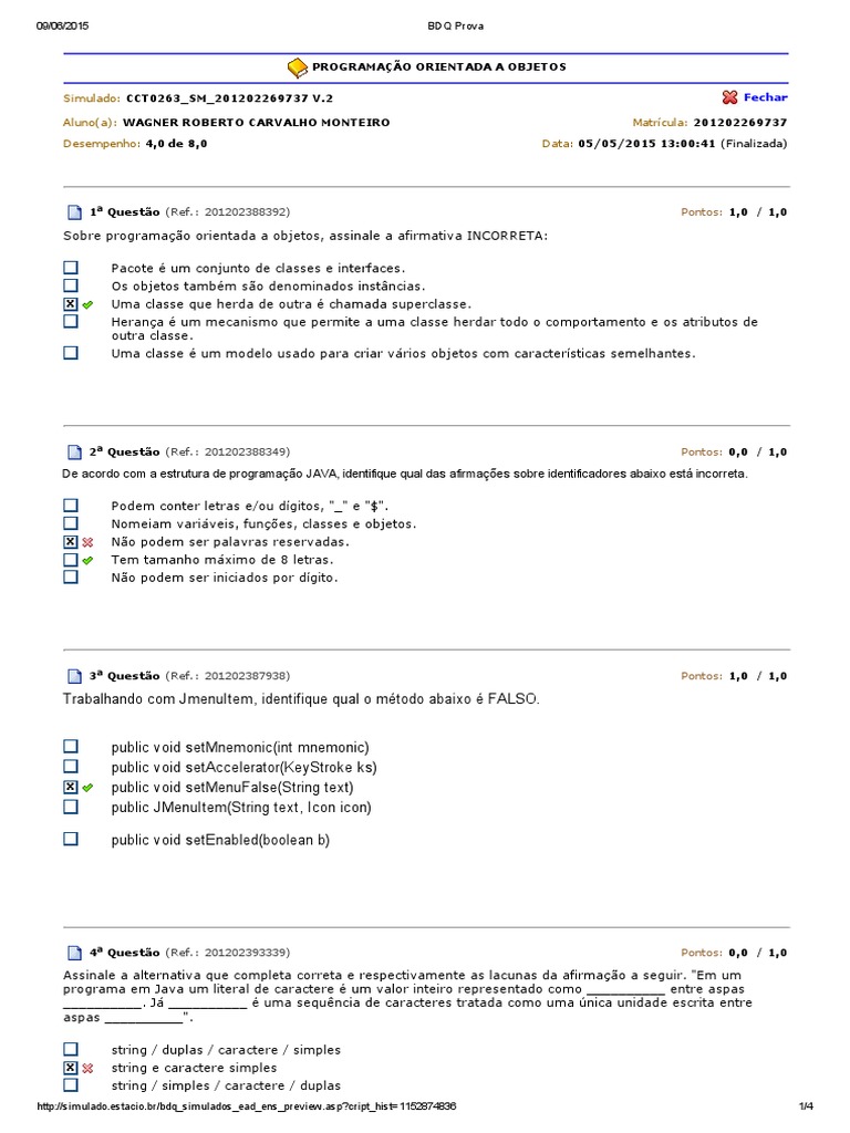 Simulado de Programação Orientada a Objetos | PDF | Classe (programação ...