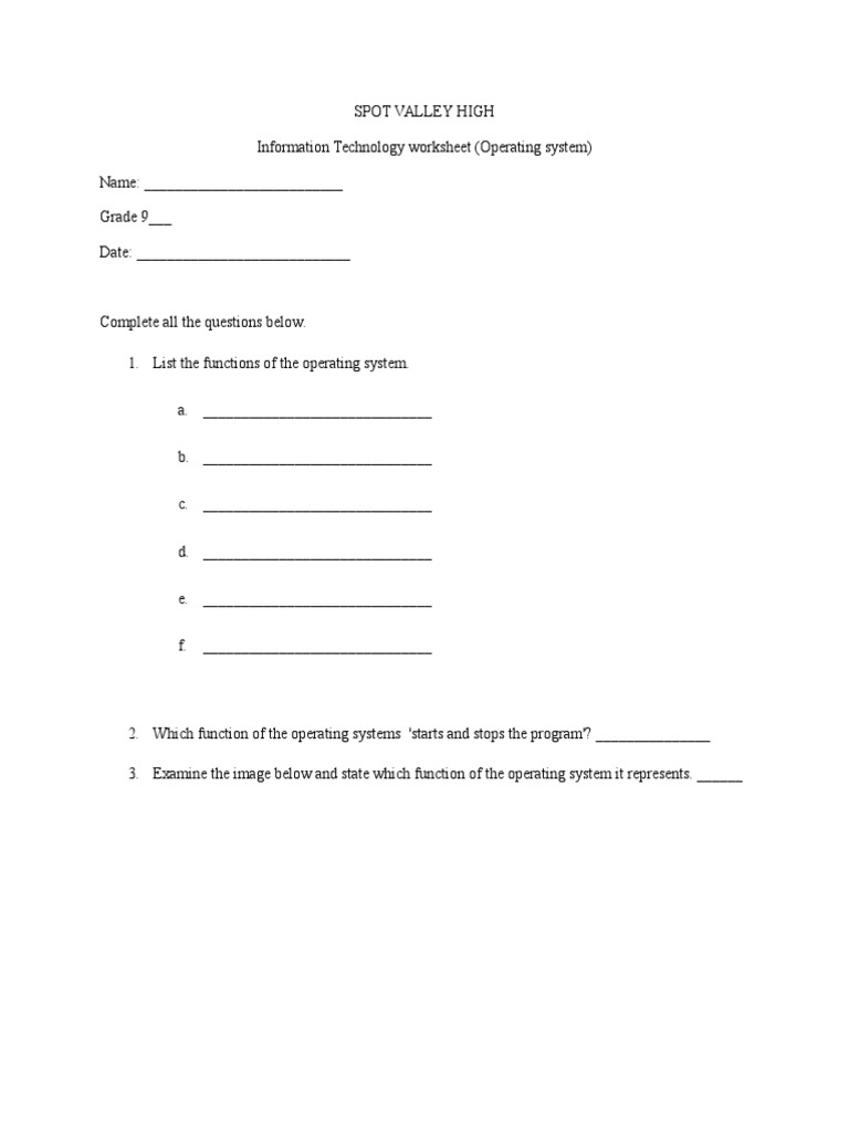 Grade 9 Operating System Worksheet | PDF | Operating System | Computer File