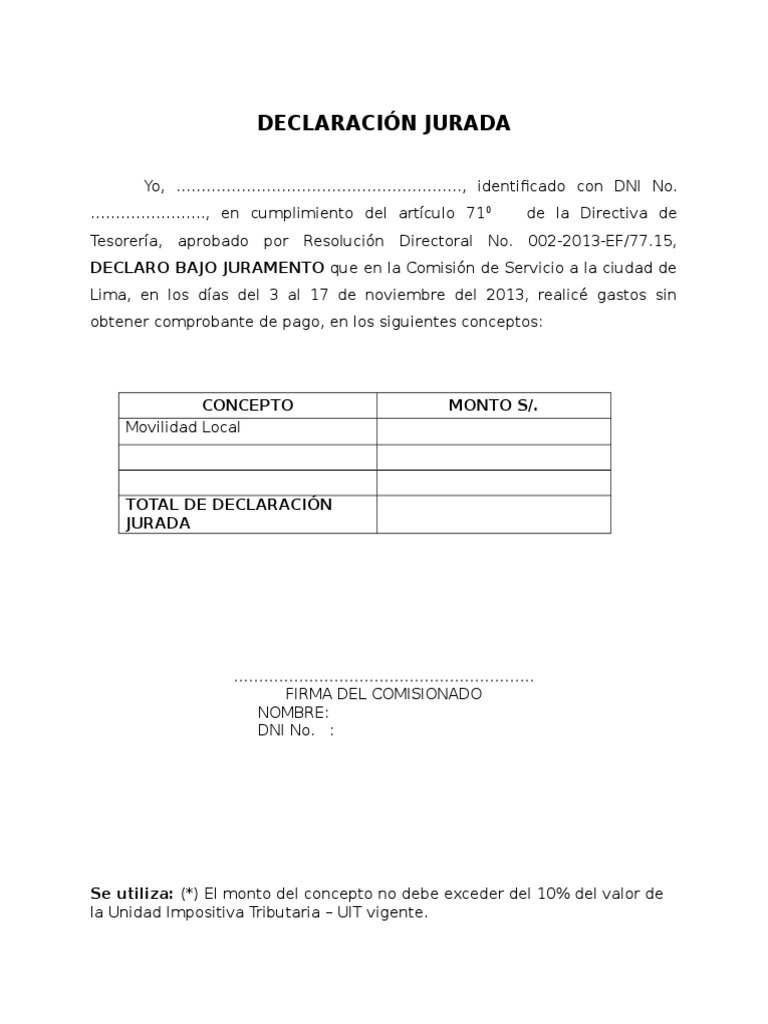 Modelo de Declaración Jurada de Gastos | PDF