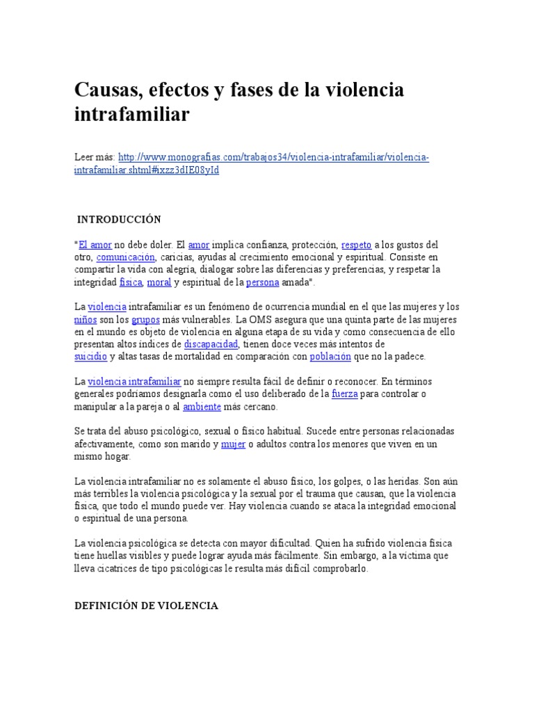 Causas, Efectos y Fases de La Violencia Intrafamiliar EXPONER | PDF ...