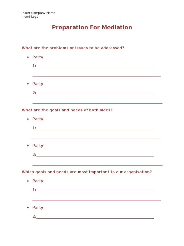 Mediation Preparation Worksheet Template | PDF | Career & Growth | Business