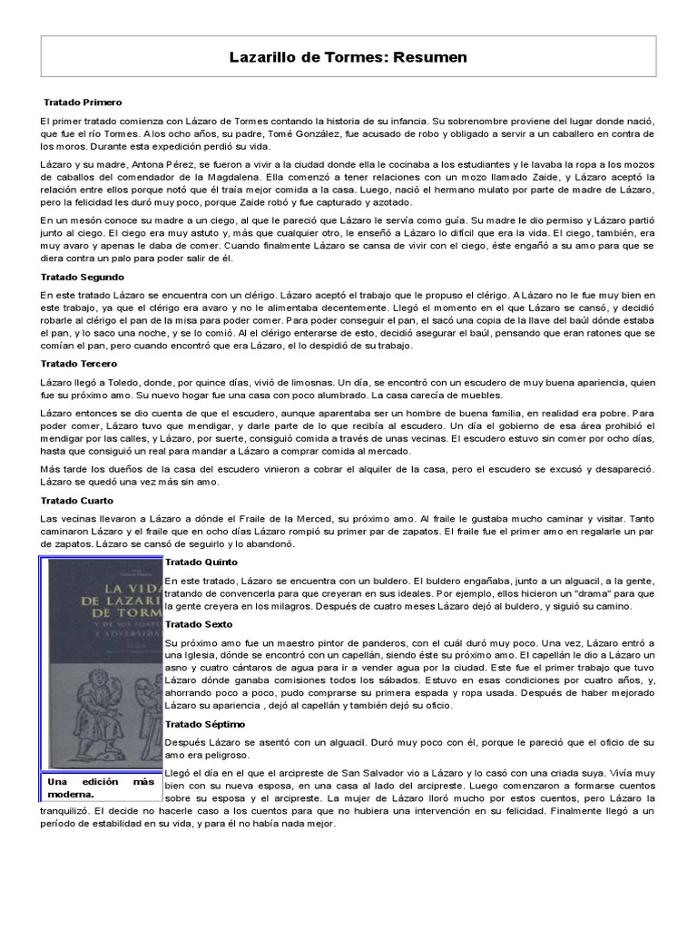 Resumen de Lazarillo de Tormes | PDF