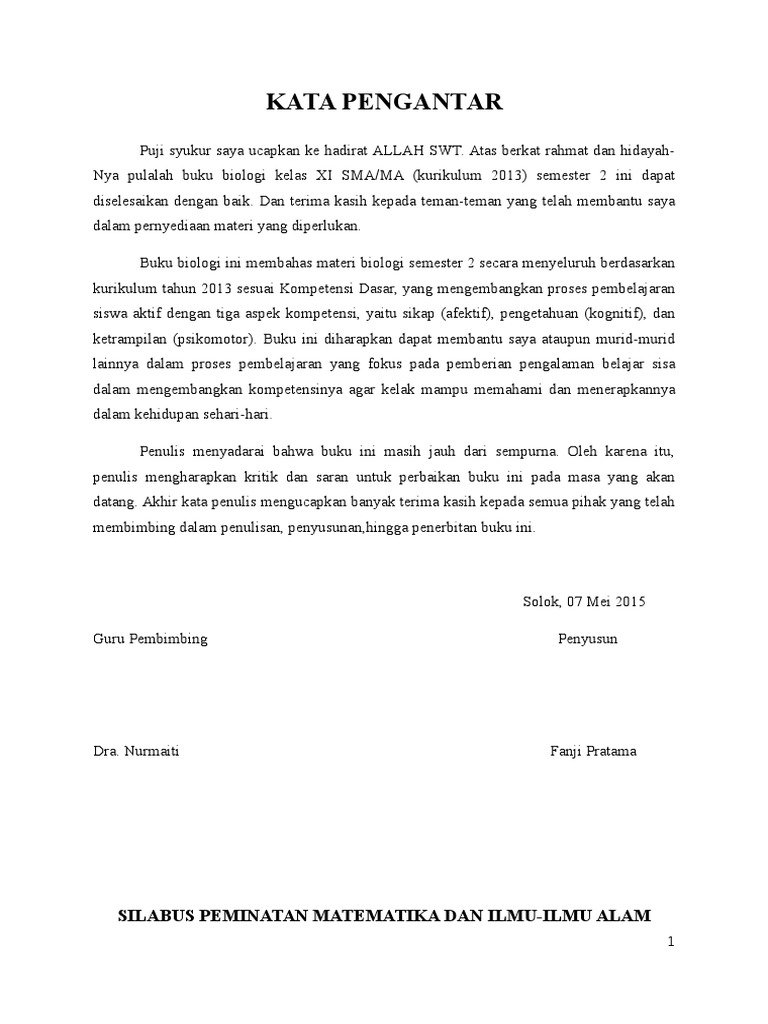 Silabus Biologi Kelas Xi Sma Man Dan Contoh Kata Pengantar