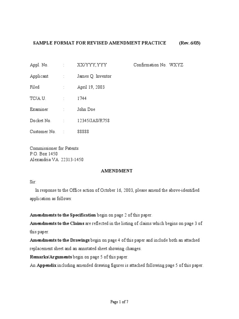 Revised Amendment Practice Format | PDF | United States Patent And ...