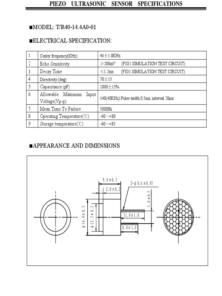 Datasheet Sensor Ultrasonik Ultrasound Piezoelectricity