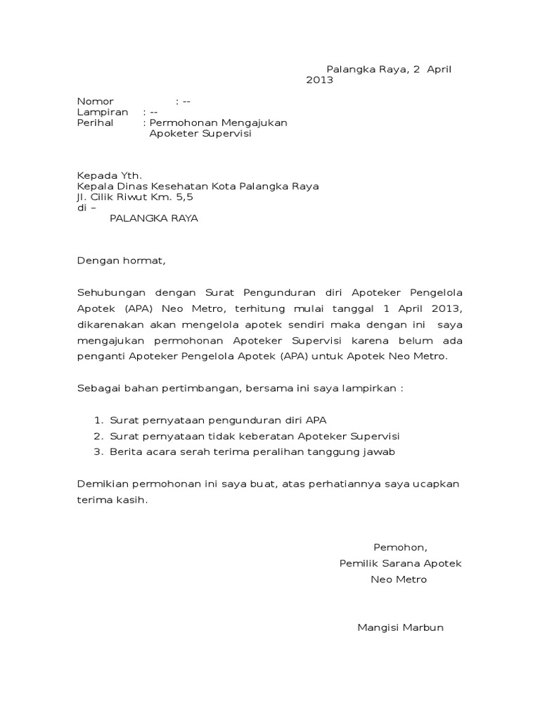 Draft Permohonan Supervisi Apoteker