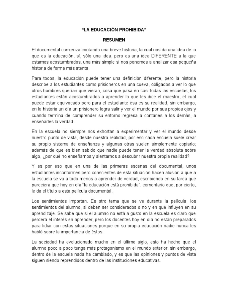 La Educación Prohibida Resumen Documental Verdad