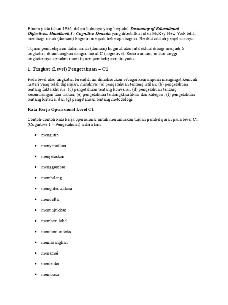 Contoh Soal Menurut Taksonomi Bloom