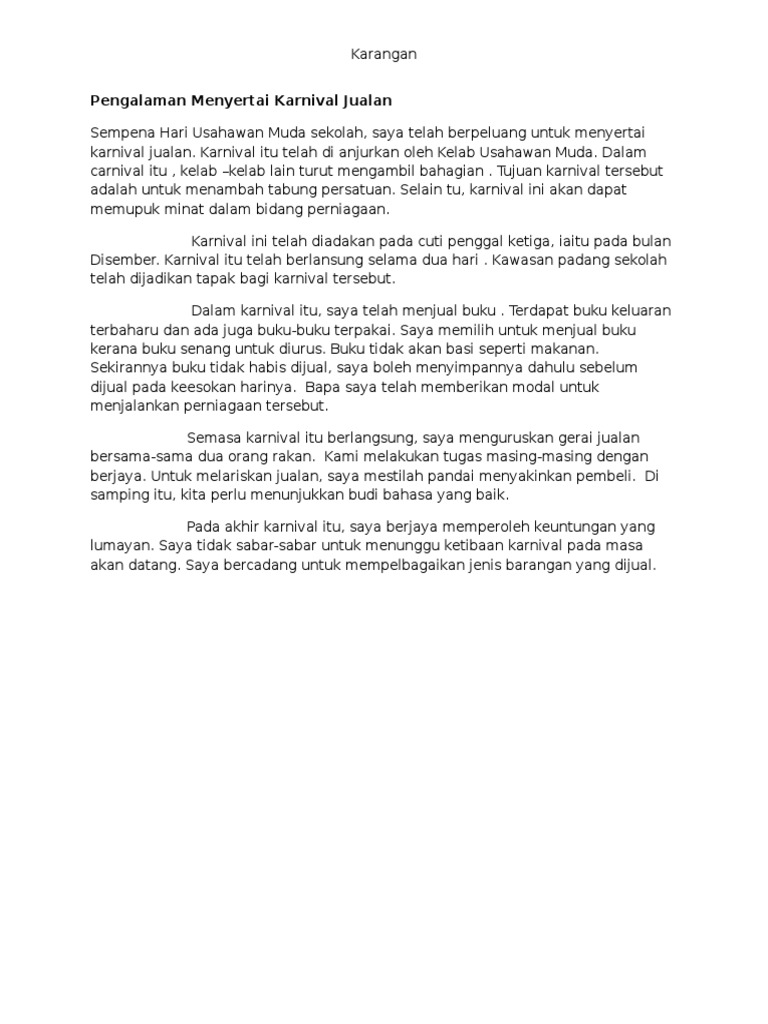 Pengalaman Menyertai Karnival Jualan