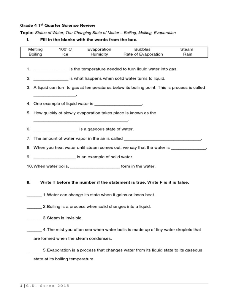 GR 4 Science Reviewer - Water & States of Matter | PDF | Evaporation ...
