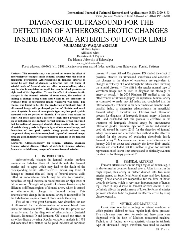Diagnostic Ultrasound For The Detection of Atherosclerotic Changes ...
