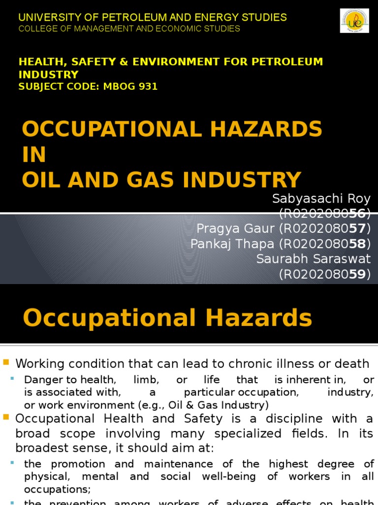 Occupational Hazards IN Oil and Gas Industry: Health, Safety ...