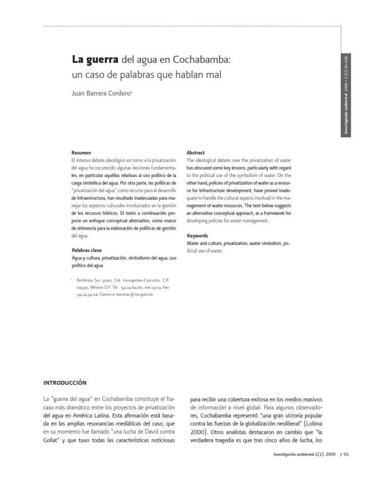 La guerra del agua en Cochabamba | PDF | Agua | Science