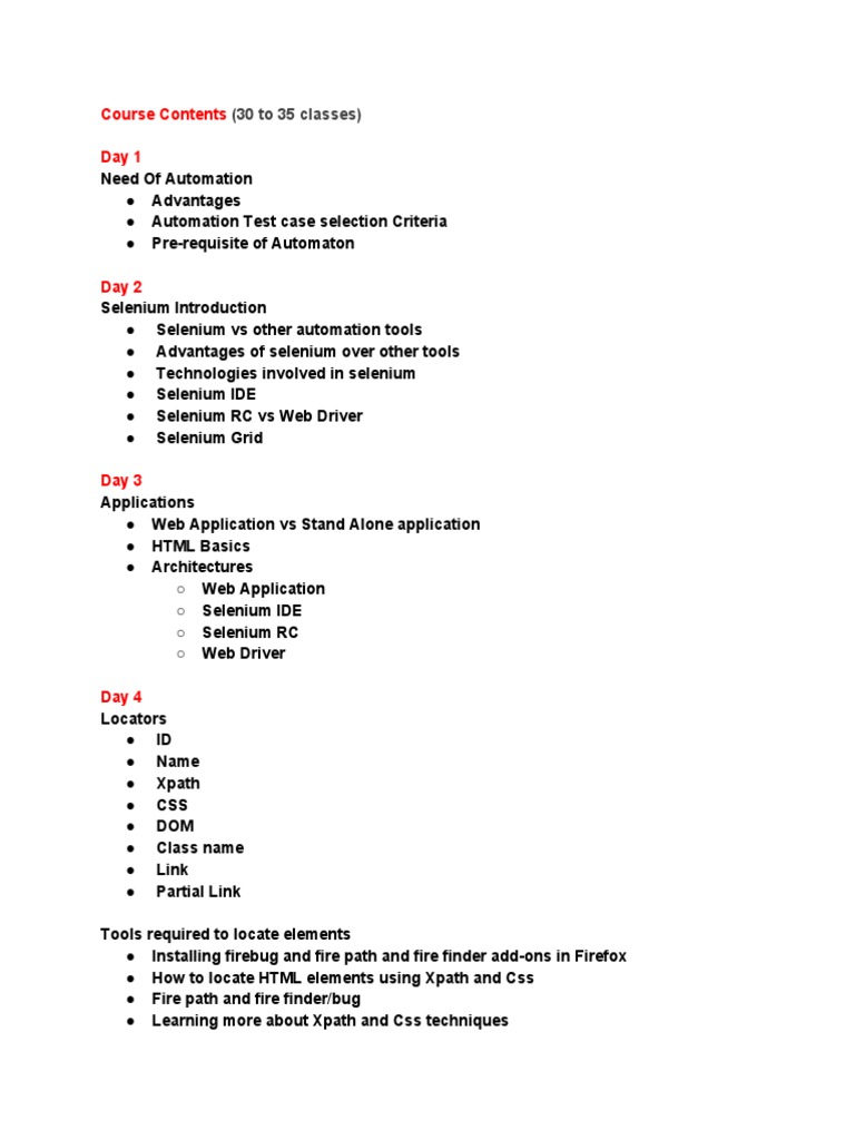 Selenium Automation Course Overview | PDF | Selenium (Software ...