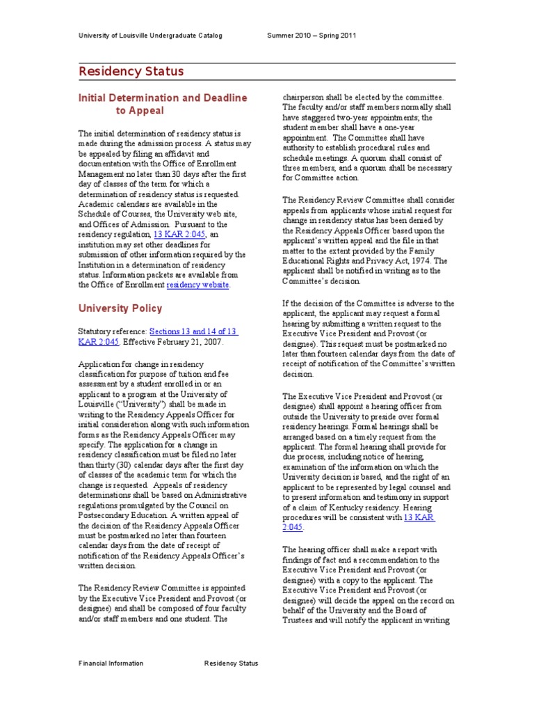 Residency Status | PDF | Provost (Education) | University