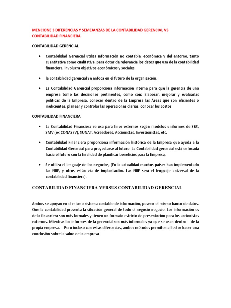 Diferencias entre contabilidad gerencial y financiera | PDF ...